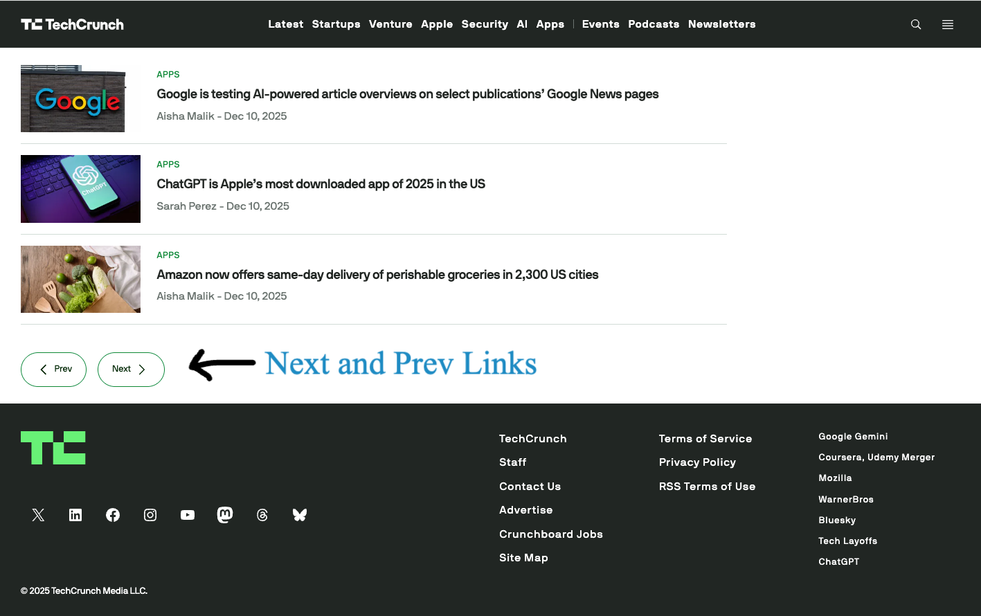 next and prev pagination links