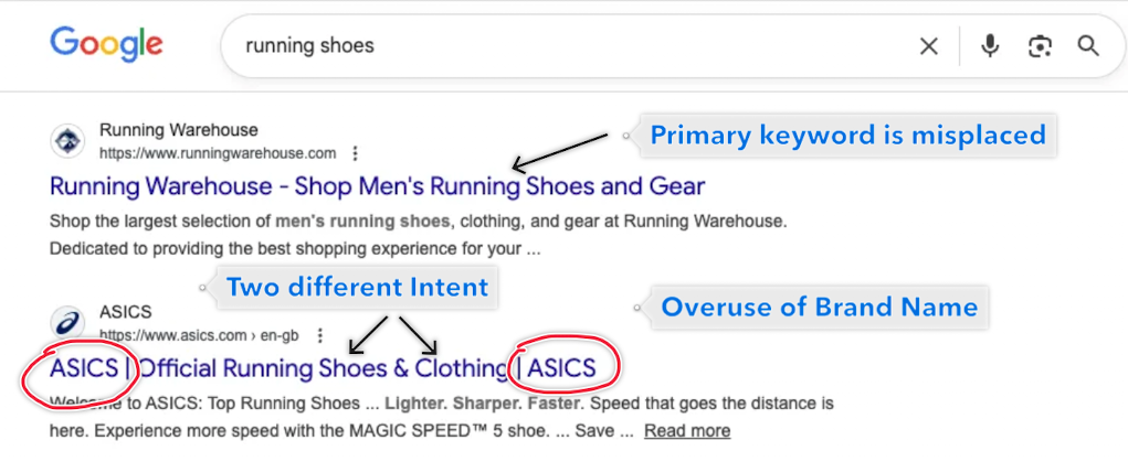 Poor keyword placement in title tag content