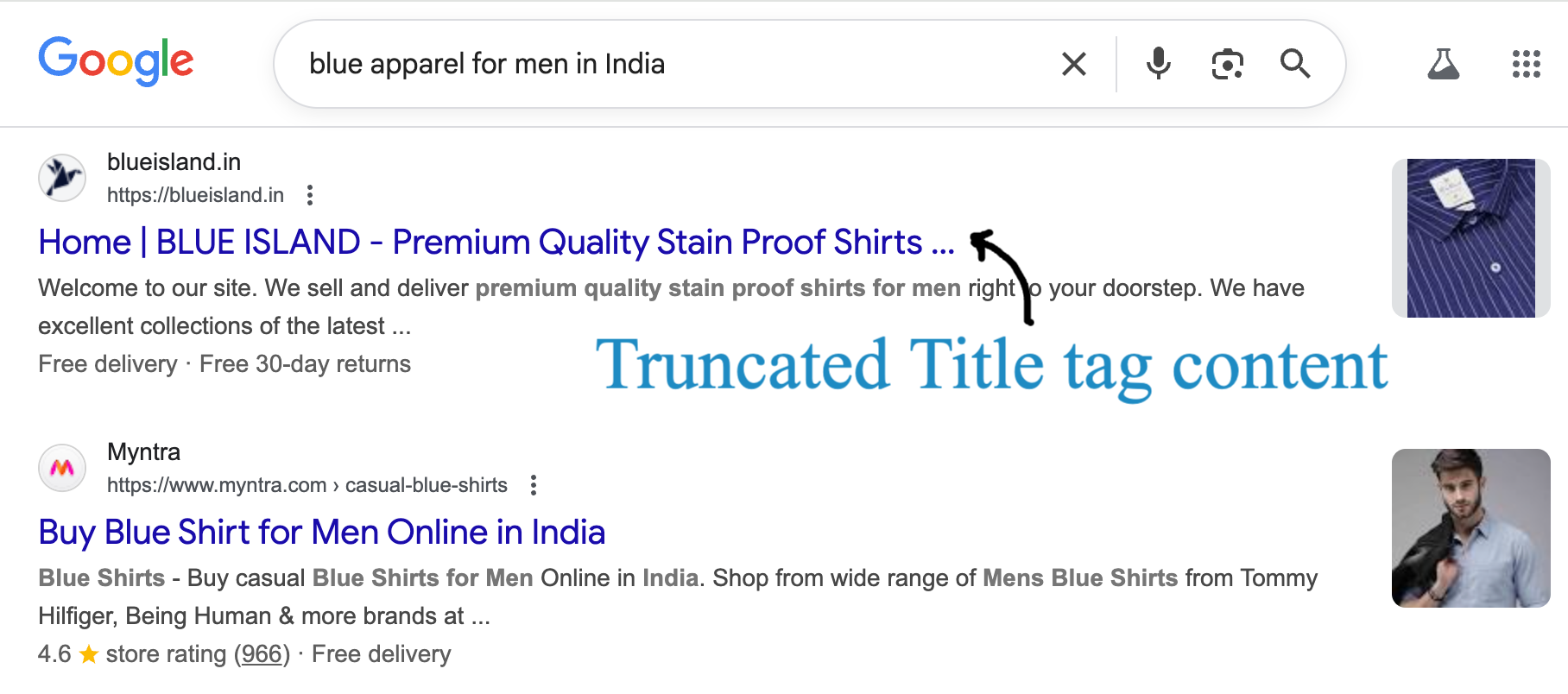 Truncated Title tag content in search results